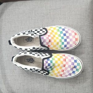 Vans kids Classic Checkboard Rainbow Slip On Shoes Size 5